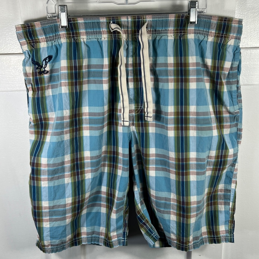 American Eagle Outfitters Dorm Mens Blue Plaid Cotton Lounge Shorts Size L